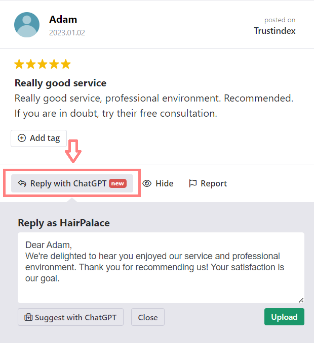 automatic review reply with ChstGPT