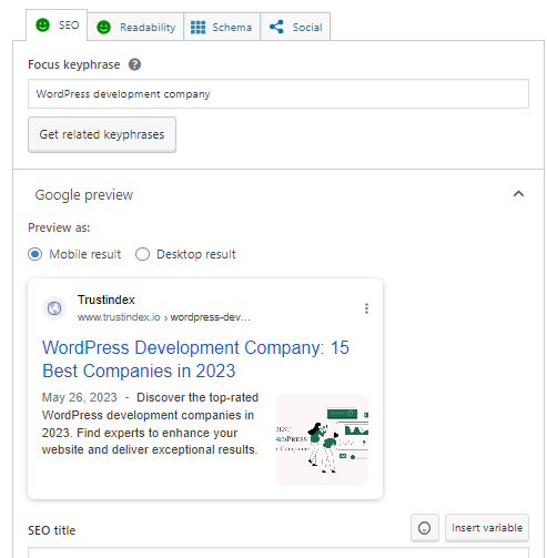 Site's SEO settings for Yoast SEO premium subscribers